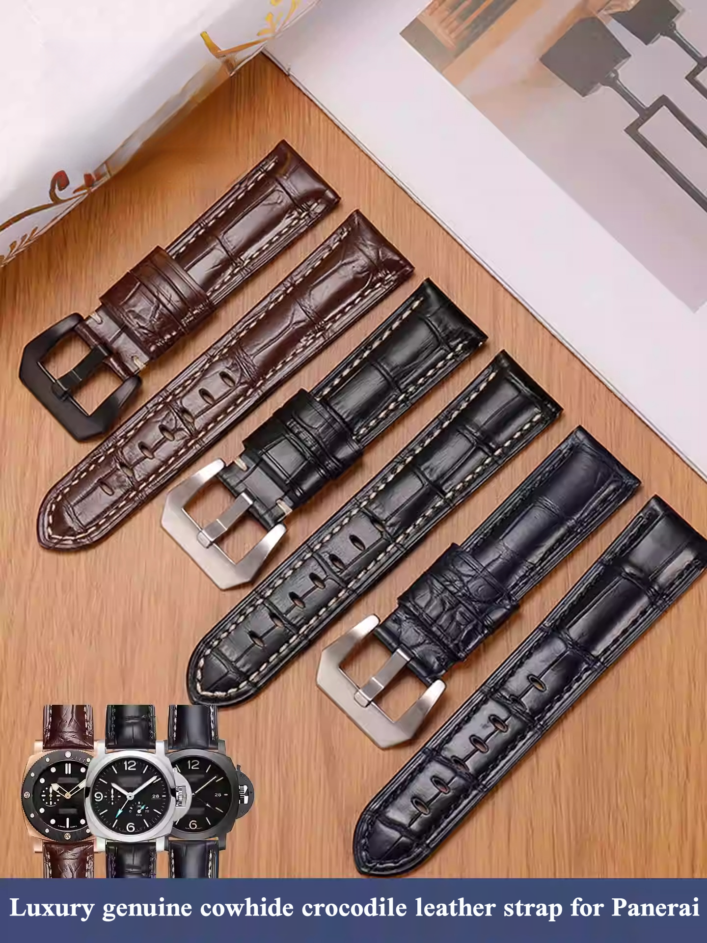 Luxury Watch Panerai - Luxury genuine cowhide crocodile leather watch