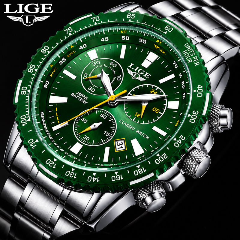 LIGE New Green Big Dial Watch  - огляд і ціна Luxury Watch With Green Dial