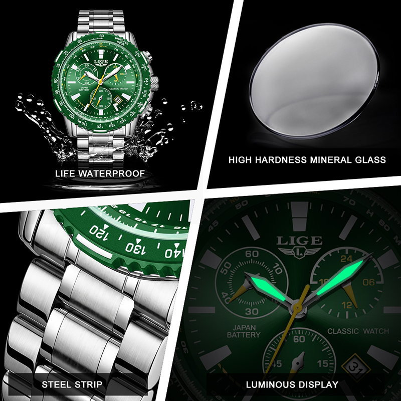 LIGE New Green Big Dial Watch  - огляд і ціна Luxury Watch With Green Dial