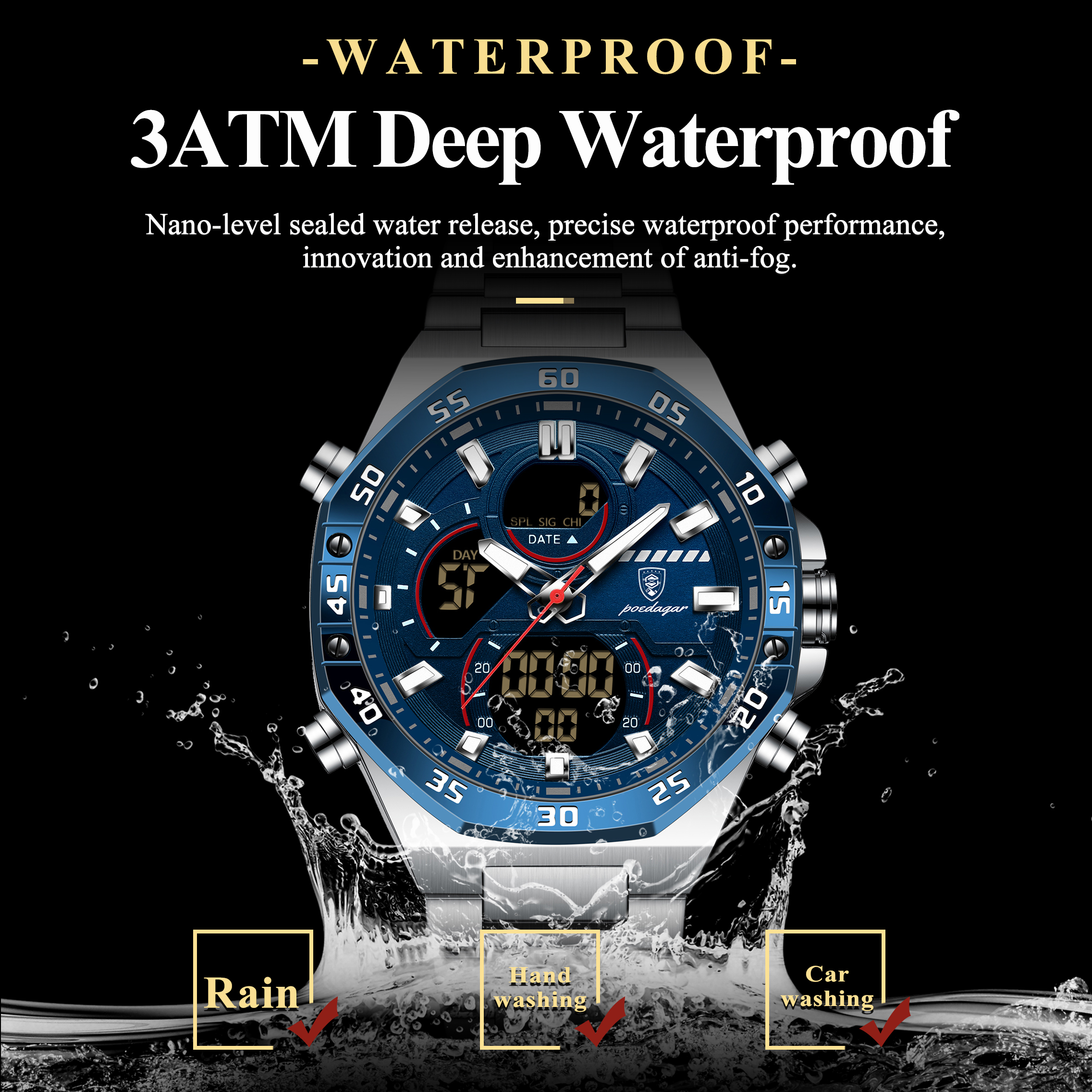 POEDAGAR Top Men Clock LED Lum - огляд і ціна Minute Repeater Watch