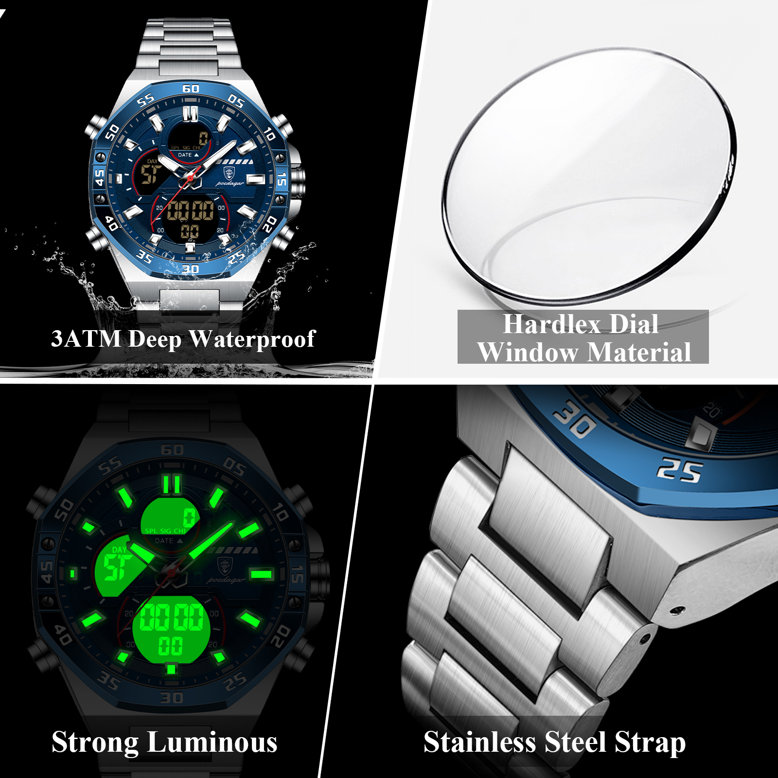 POEDAGAR Top Men Clock LED Lum - огляд і ціна Minute Repeater Watch